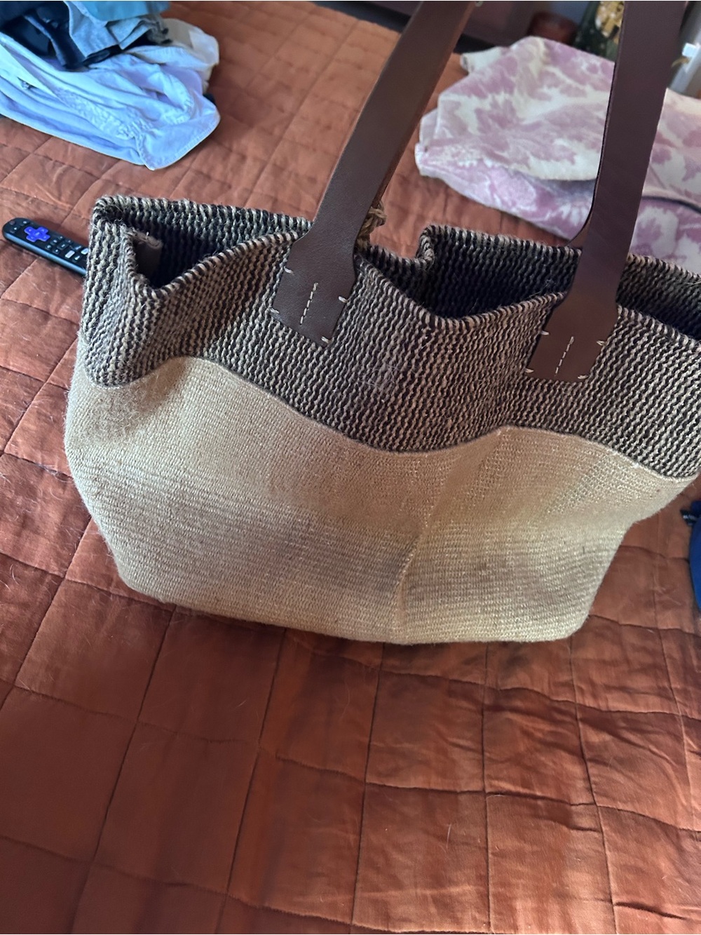 J. Jill Two-Tone Woven Satchel in Beige and Dark Brown